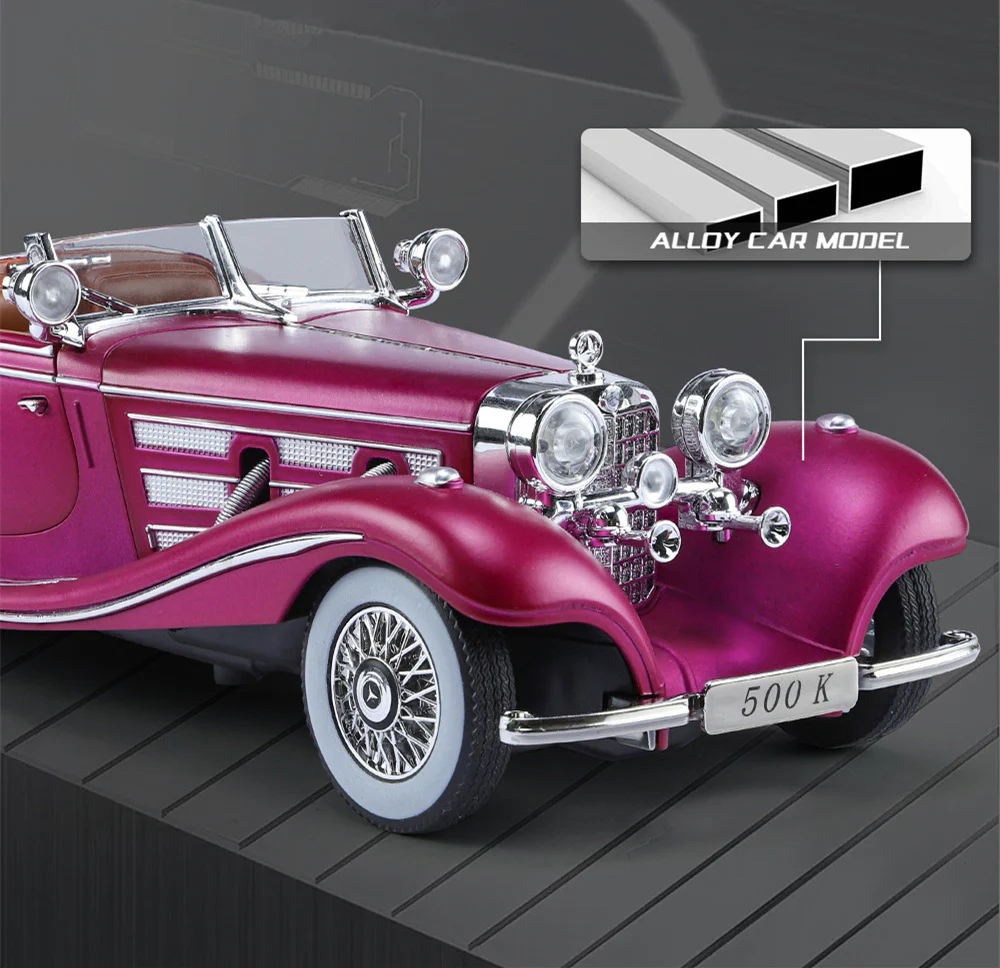 1:24 Diecast 1936 Mercedes Benz 500K Model Car With Smoke - Image 4