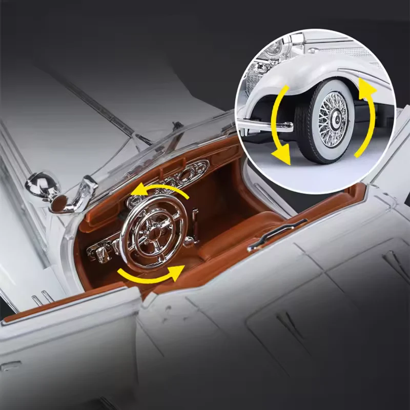1:24 Diecast 1936 Mercedes Benz 500K Model Car With Smoke - Image 5