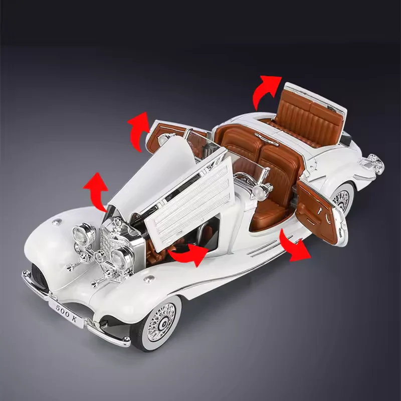 1:24 Diecast 1936 Mercedes Benz 500K Model Car With Smoke - Image 6