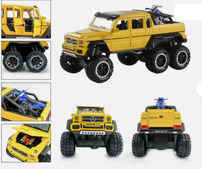1:24 Diecast AMG G63 Pickup Model With Bike - Image 6