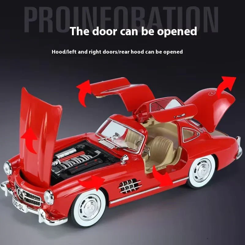 1:24 Diecast Benz 300SL Model With Acrylic Box - Red - Image 2