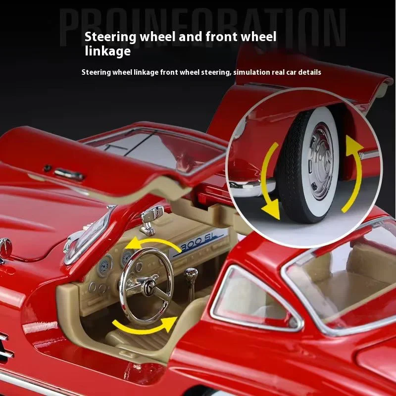 1:24 Diecast Benz 300SL Model With Acrylic Box - Red - Image 4