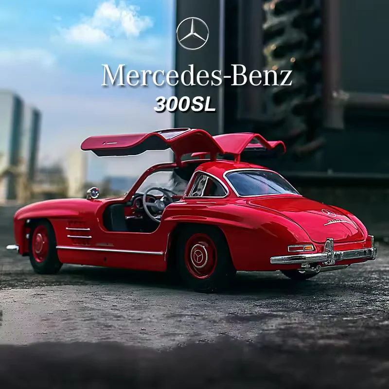 1:24 Diecast Benz 300SL Model With Acrylic Box - Red - Image 6