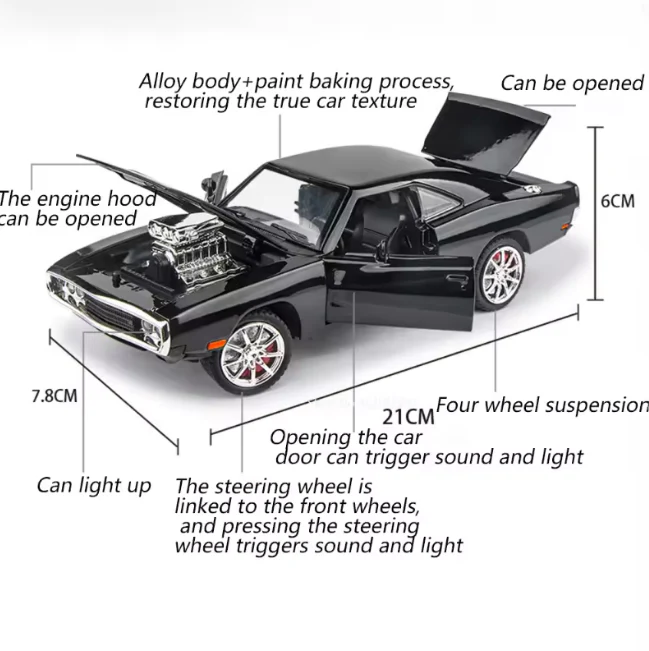 1:24 Diecast Dodge Charger 1970 Fast & Furious Model Car - Image 7