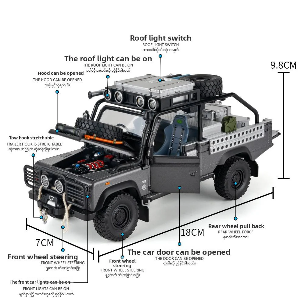 1:24 Diecast Land Rover Defender 110 Off-Road Model - Image 11