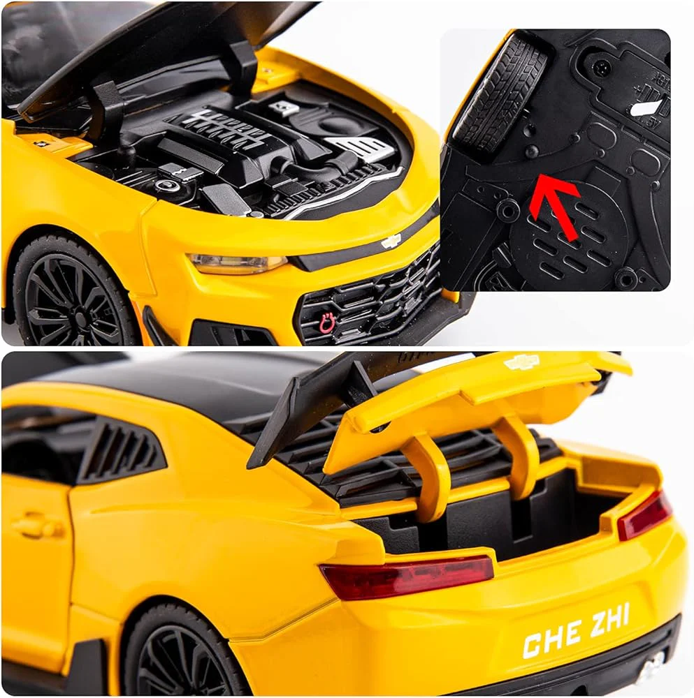 1:32 Diecast Camaro Model With Acrylic Display Box - Yellow - Image 2