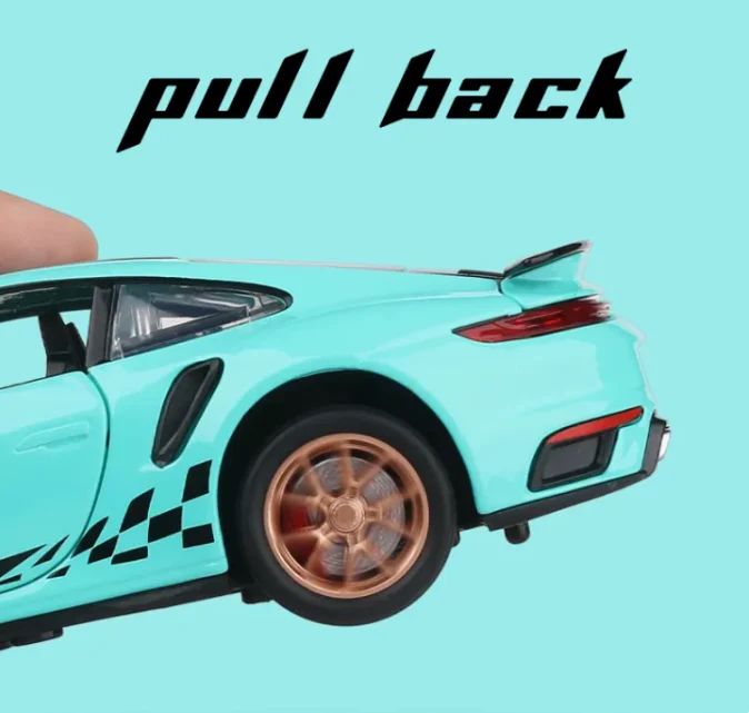 1:32 Diecast Porsche 911 Model With Acrylic Display Box - Aqua Blue - Image 3