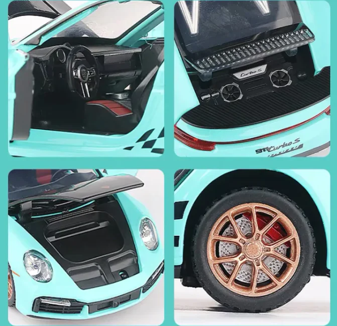 1:32 Diecast Porsche 911 Model With Acrylic Display Box - Aqua Blue - Image 4