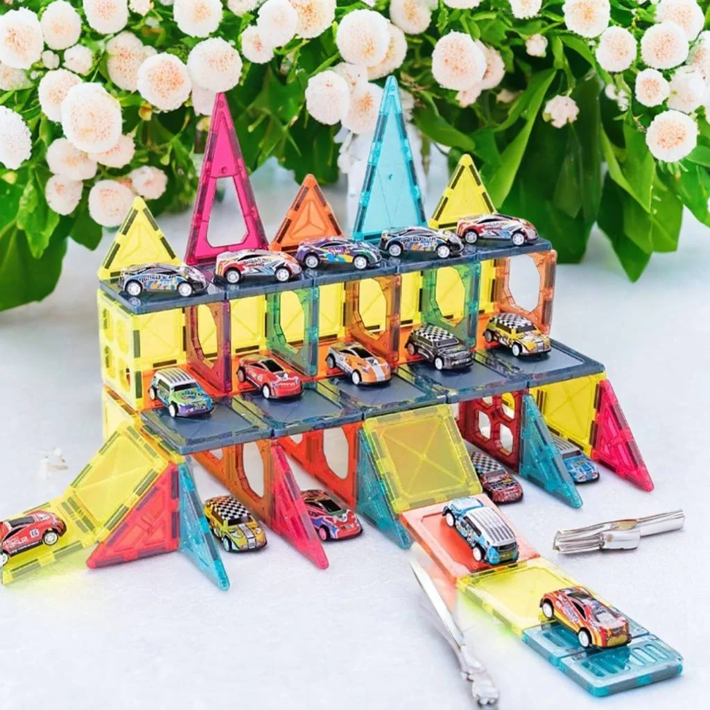 102Pcs DIY Magnetic Tiles Building Blocks With 10Pcs Car - Image 6