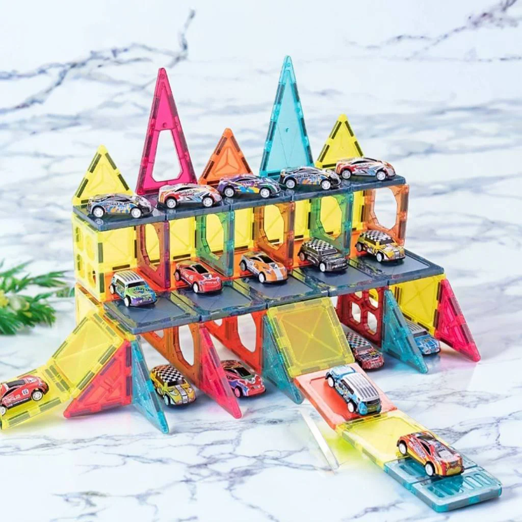102Pcs DIY Magnetic Tiles Building Blocks With 10Pcs Car - Image 9