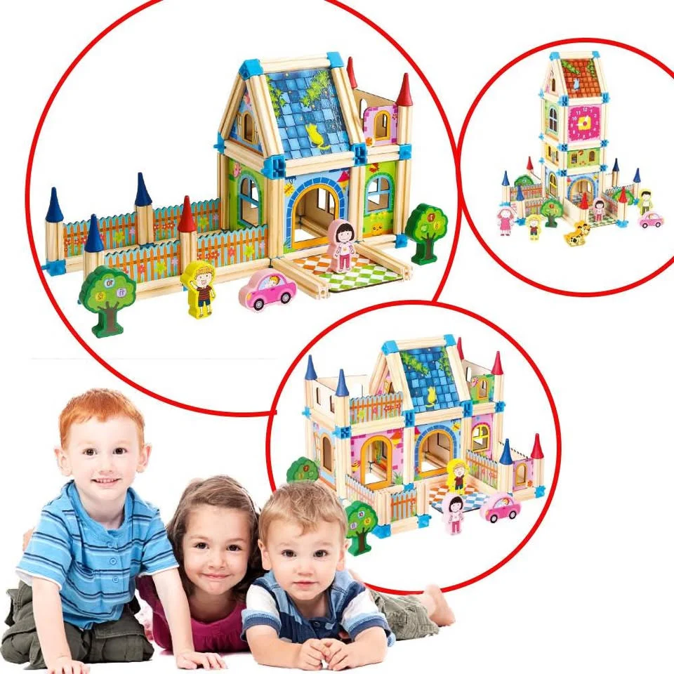 128Pcs Wooden Architecture Castle Building Blocks - Image 4