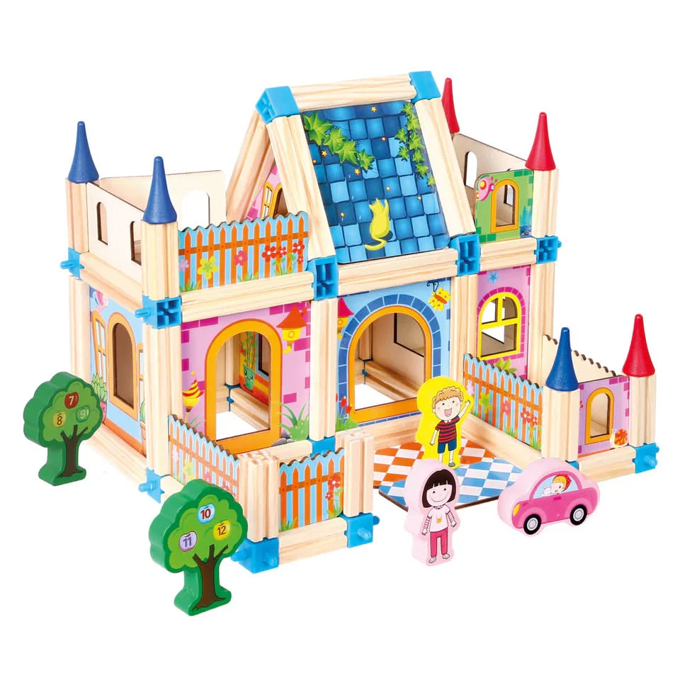 128Pcs Wooden Architecture Castle Building Blocks - Image 6