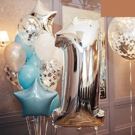 16" Silver Number 1 Foil Balloon - 10Pcs - Image 5