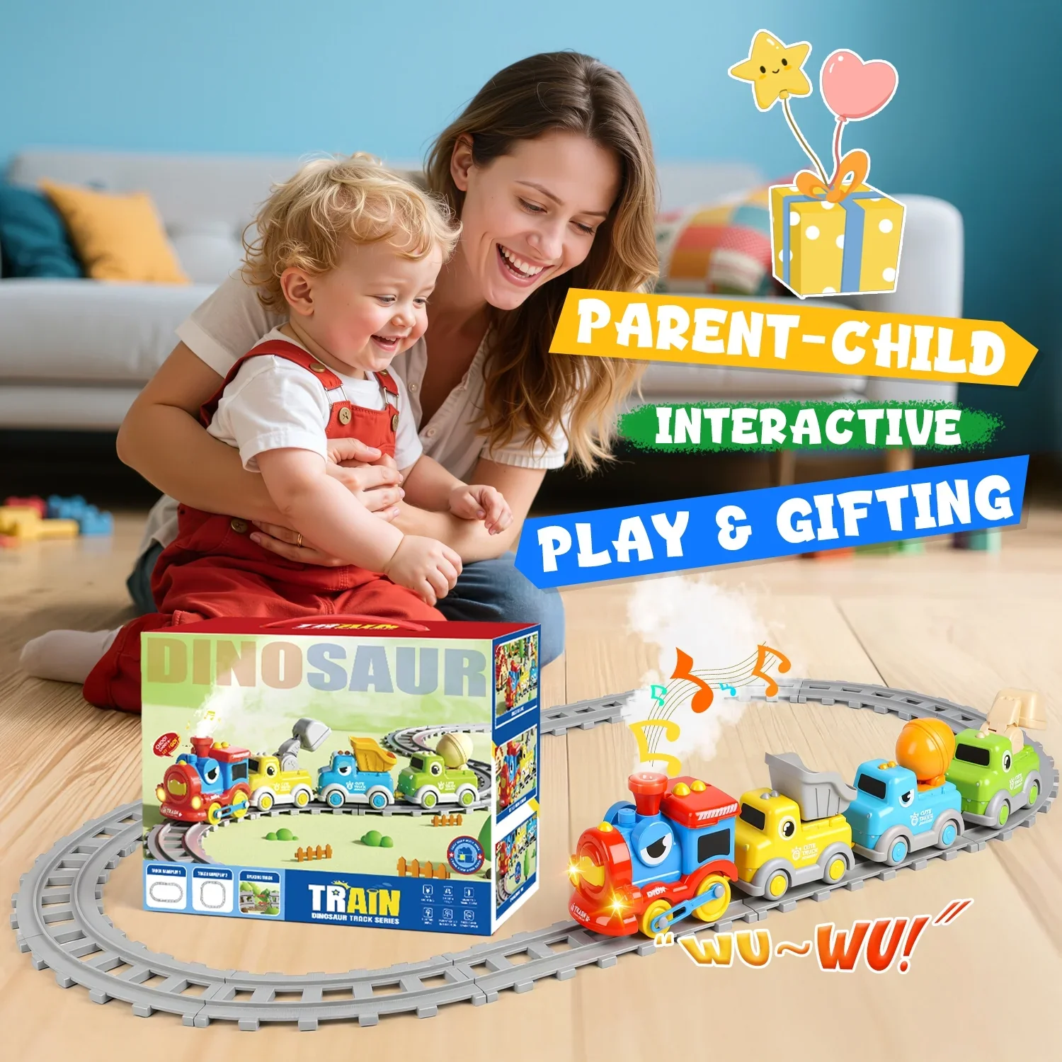17Pcs Kids Dinosaur Train track Set With Smoke - Image 7