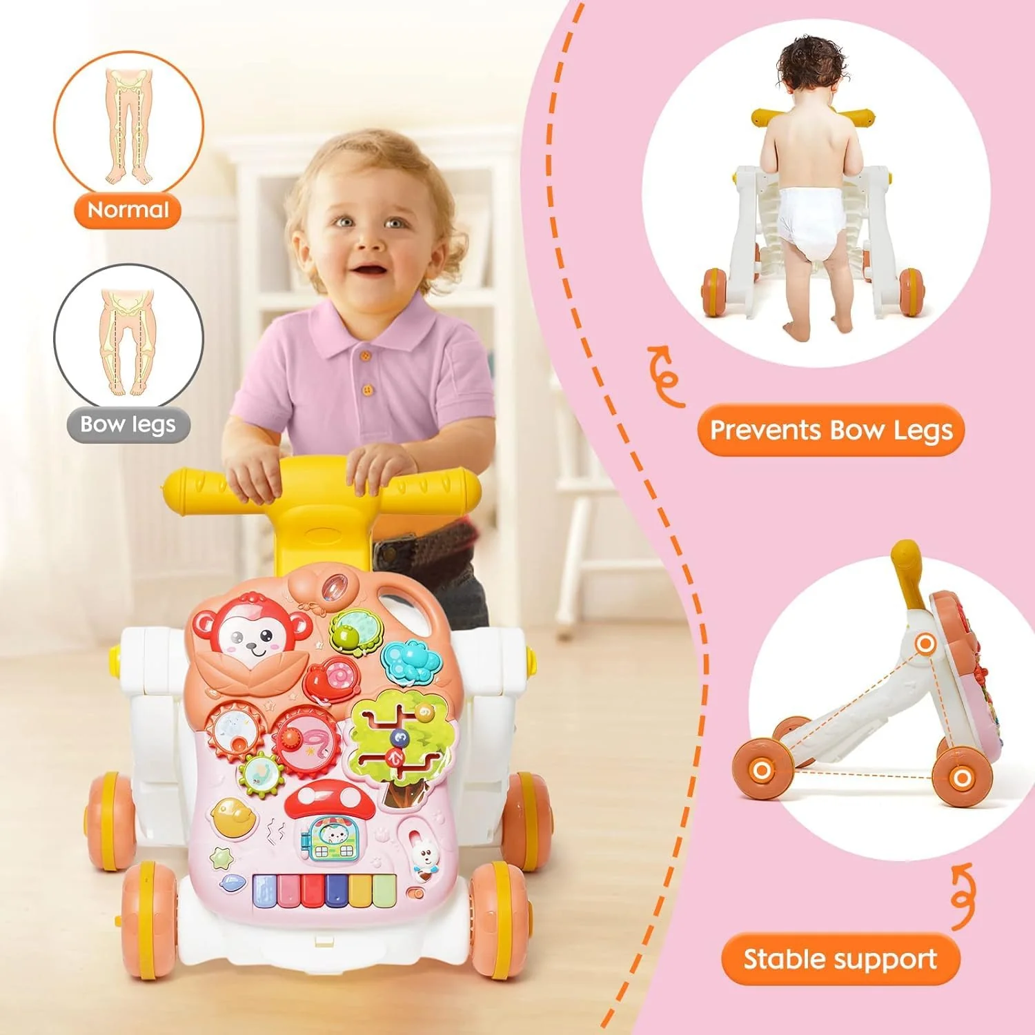 2in1 Baby Musical Walker & Activity Table - Red - Image 2