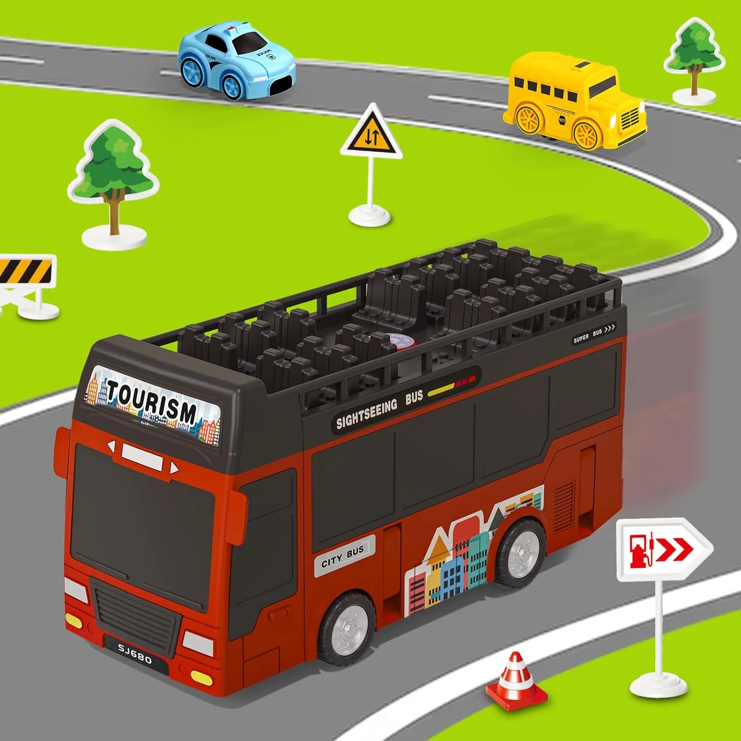 2in1 Deform Double Decker Bus Adventure Track - Red - Image 2