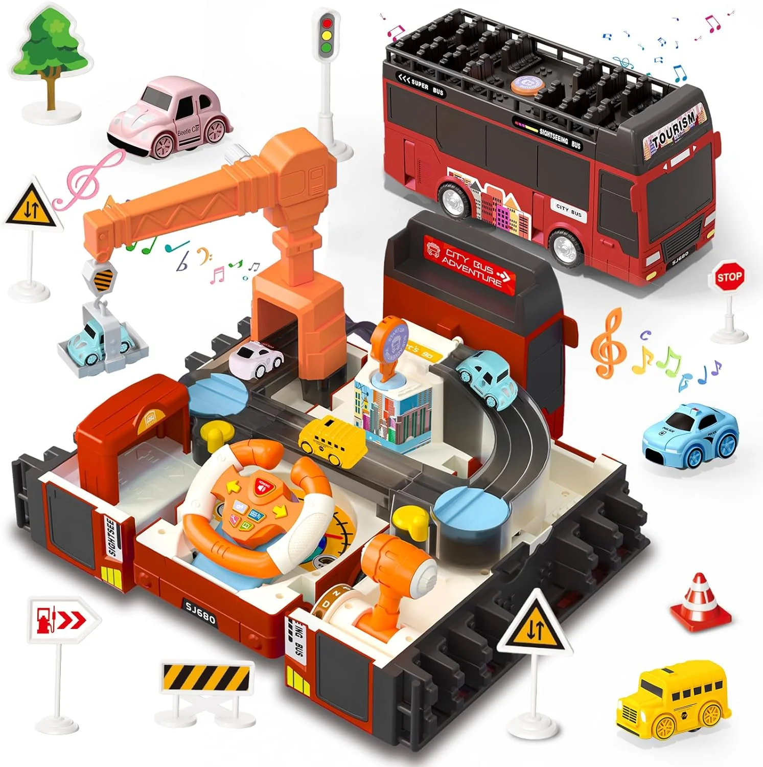 2in1 Deform Double Decker Bus Adventure Track - Red - Image 9