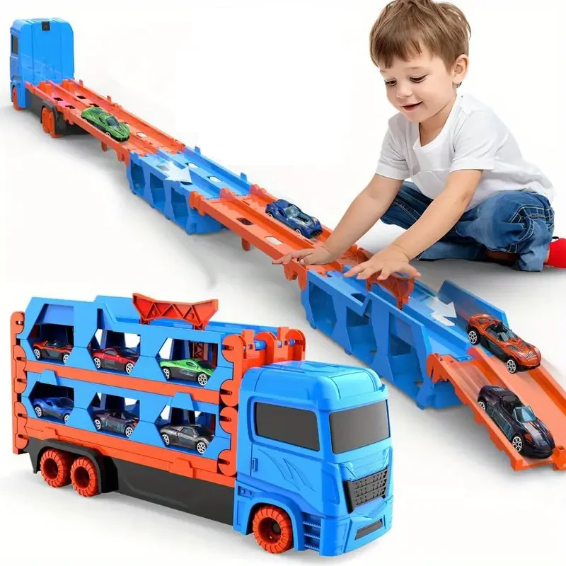 2in1 Kids Ejection Foldable Truck Track Set - 6Pcs Cars - Image 4