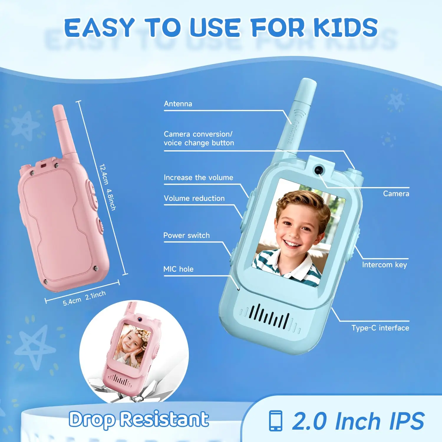 2Pcs Rechargeable Kids Video Walkie Talkie - Image 4