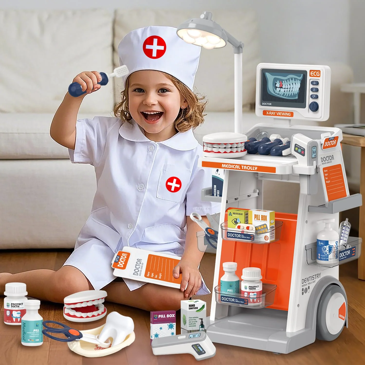 30Pcs Kids Dentist Medical Trolley With Light & Sound - Image 2