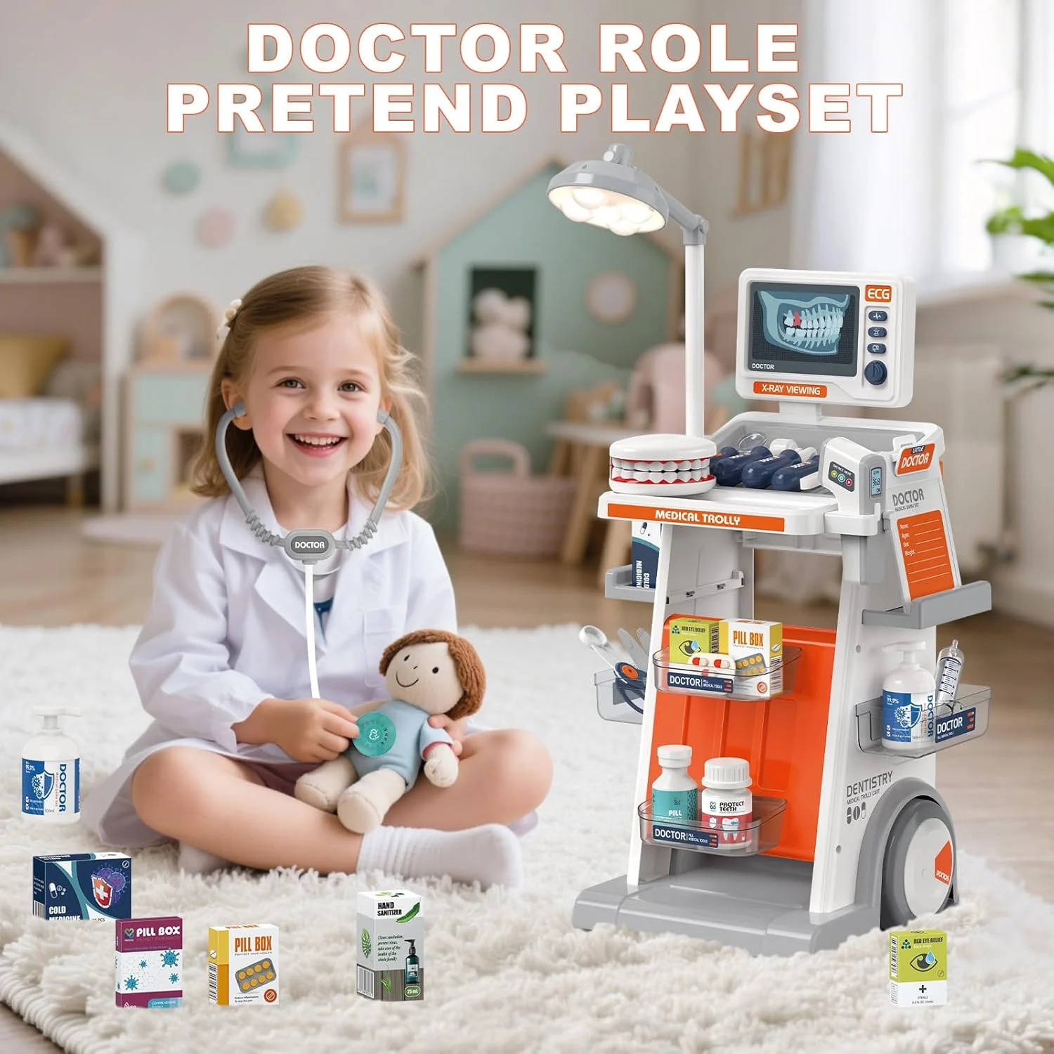 30Pcs Kids Dentist Medical Trolley With Light & Sound - Image 5