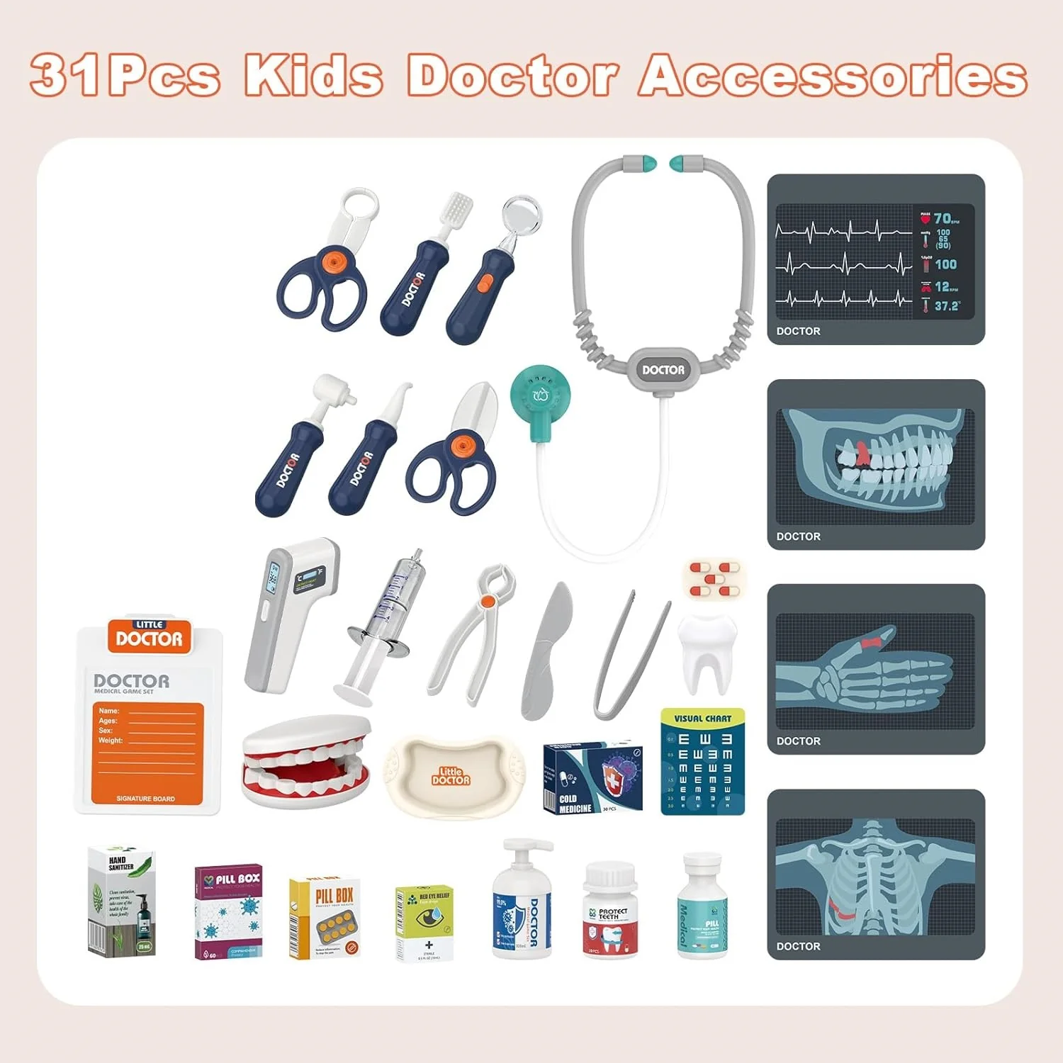 30Pcs Kids Dentist Medical Trolley With Light & Sound - Image 6