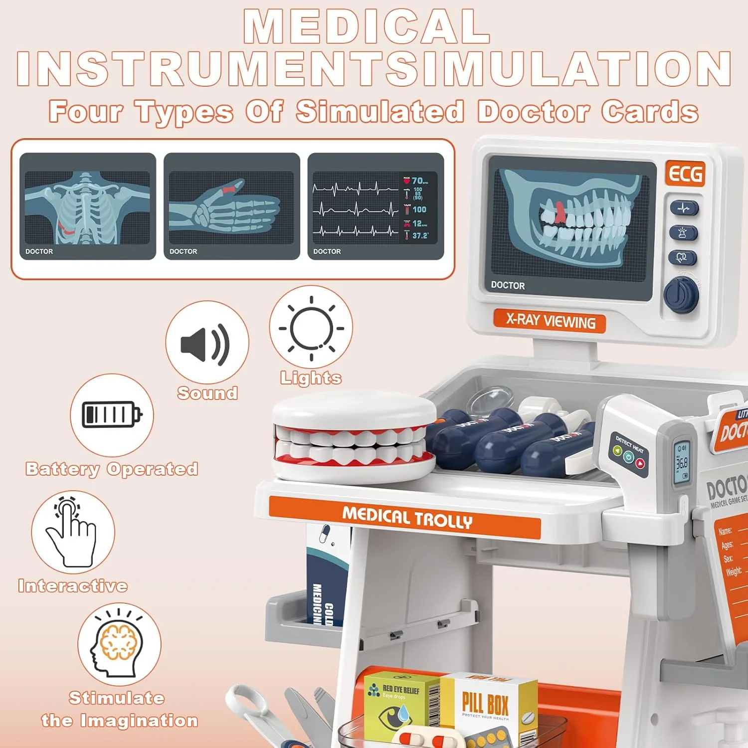 30Pcs Kids Dentist Medical Trolley With Light & Sound - Image 7