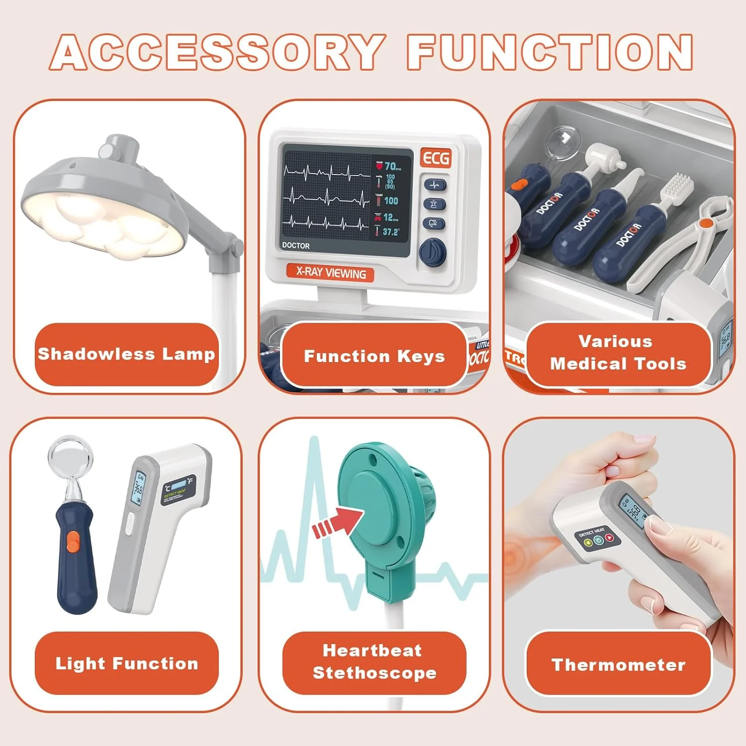 30Pcs Kids Dentist Medical Trolley With Light & Sound - Image 9