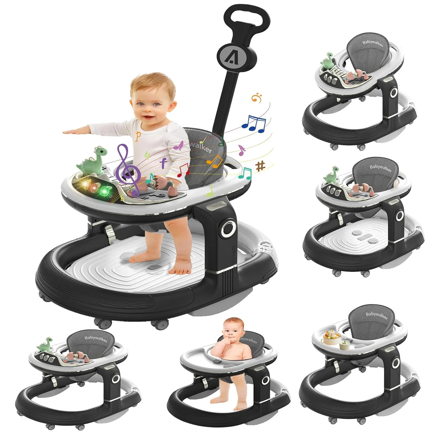 4in1 Multi-functional Baby Dino Musical Walker - Black - Image 4