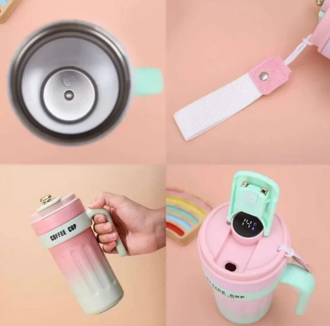 650ml Stainless Steel Temperature Display Coffee Cup - Pink - Image 3