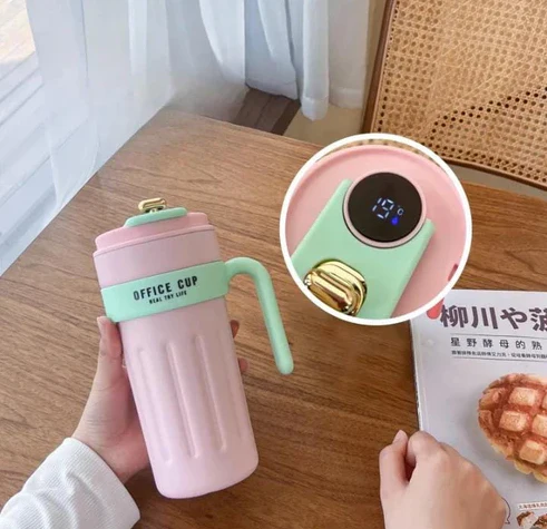 650ml Stainless Steel Temperature Display Coffee Cup - Pink - Image 4