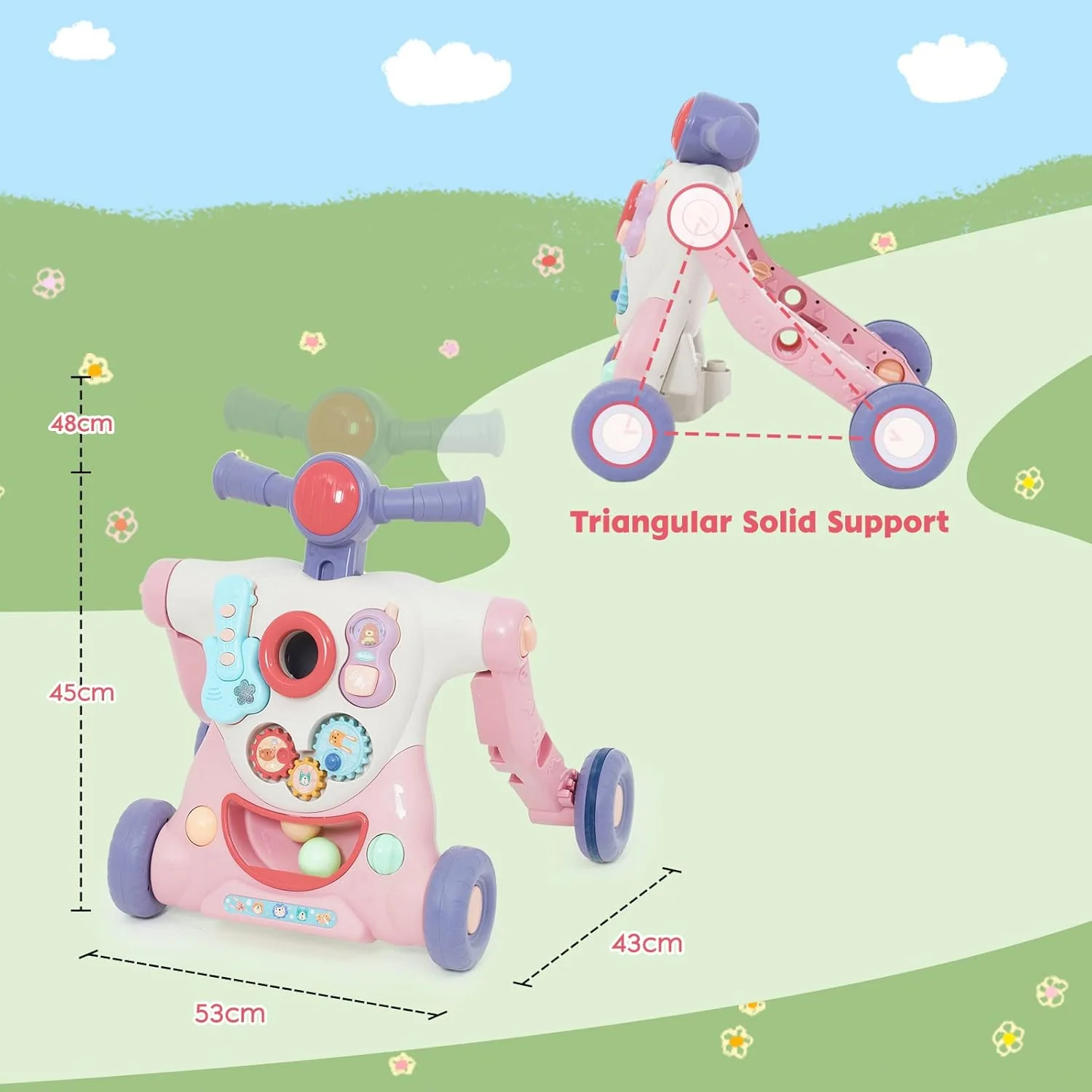 6in1 Multi-functional Baby Activity Musical Walker - Pink - Image 4