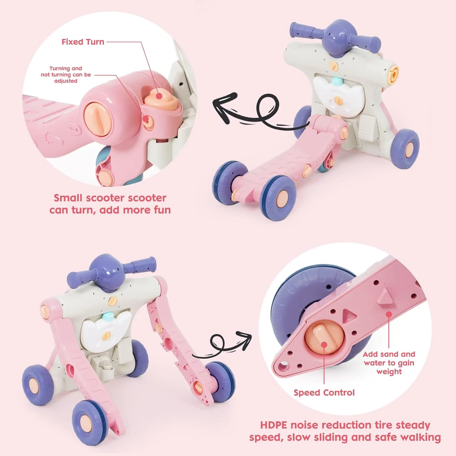 6in1 Multi-functional Baby Activity Musical Walker - Pink - Image 5