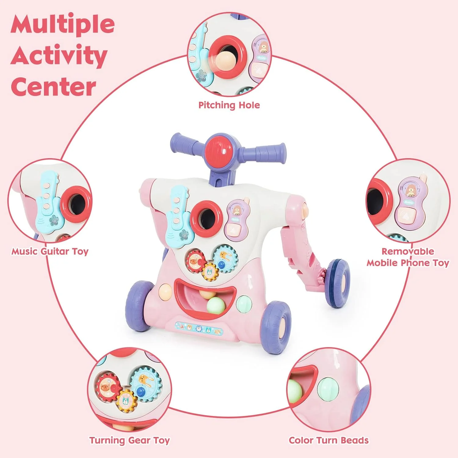6in1 Multi-functional Baby Activity Musical Walker - Pink - Image 6