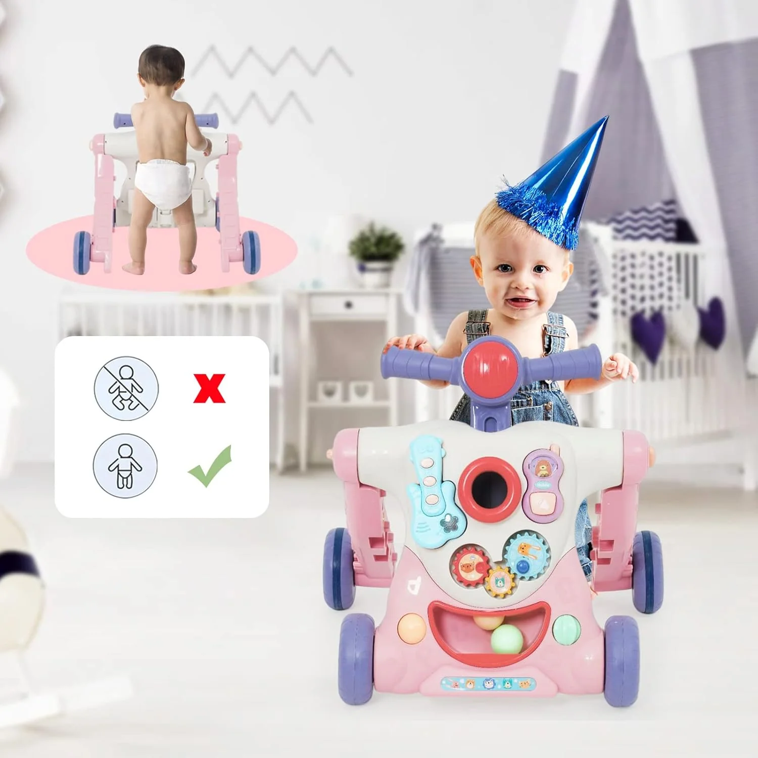 6in1 Multi-functional Baby Activity Musical Walker - Pink - Image 7