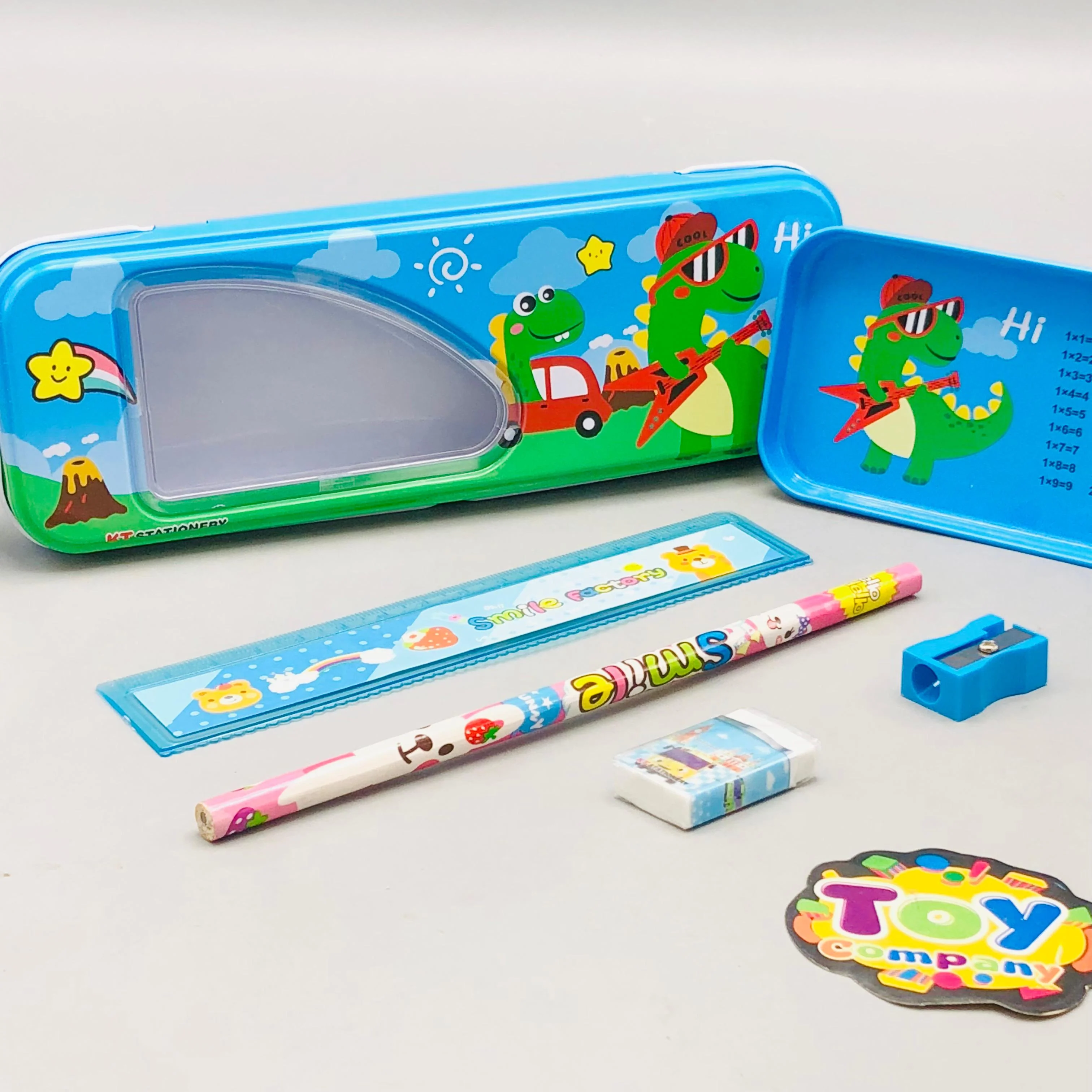 6Pcs Mini Dinosaur Themed Tin Geometry Box