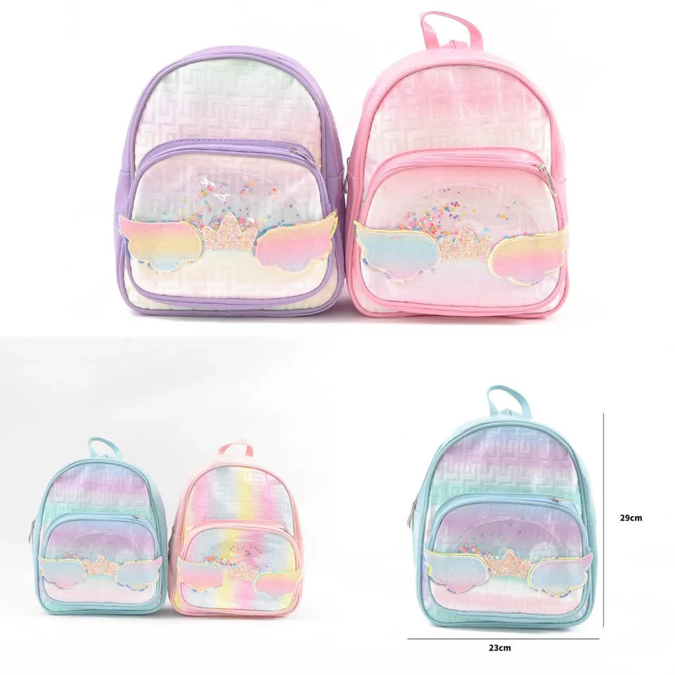 9* Inches Girls Fancy Fairy Wings Backpack - Image 3