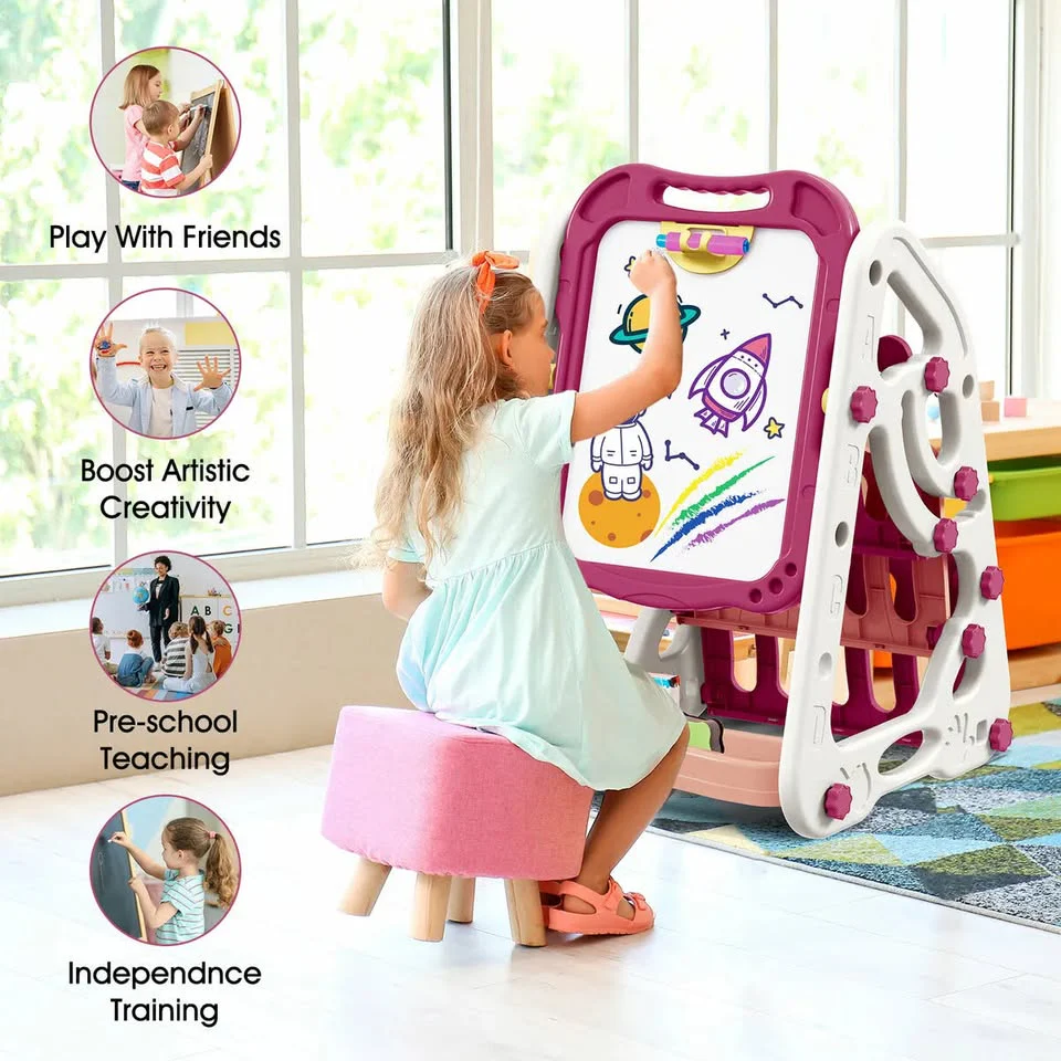 90cm Multi-functional Artistic Drawing Board With Book Shelf - Pink - Image 5