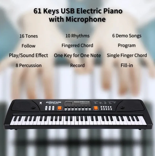 BigFun 61 Keys Electronic Keyboard Piano With Microphone - Image 8