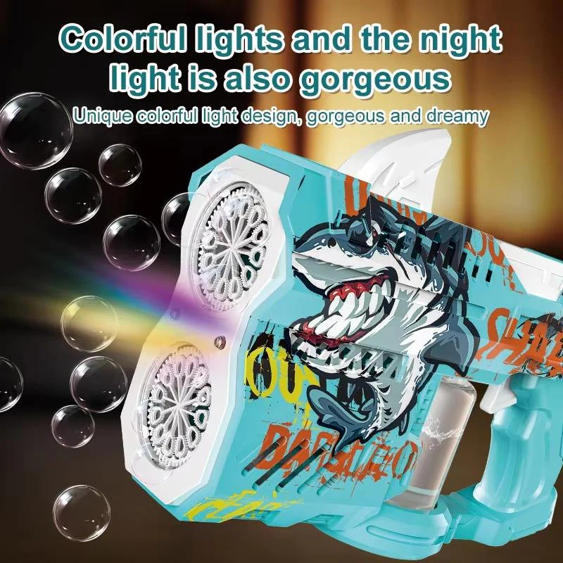 Electric Dual-Holes Shark Themed Colorful Bubble Gun - Image 3