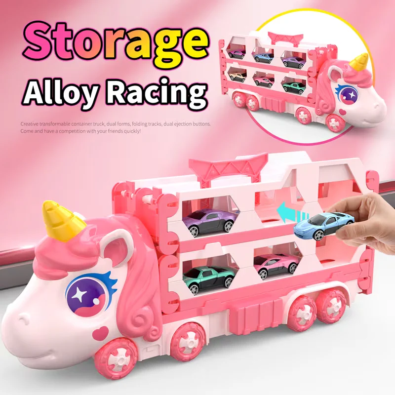 Foldable Unicorn Car Launcher Truck Track With 2Pcs Cars - Image 2
