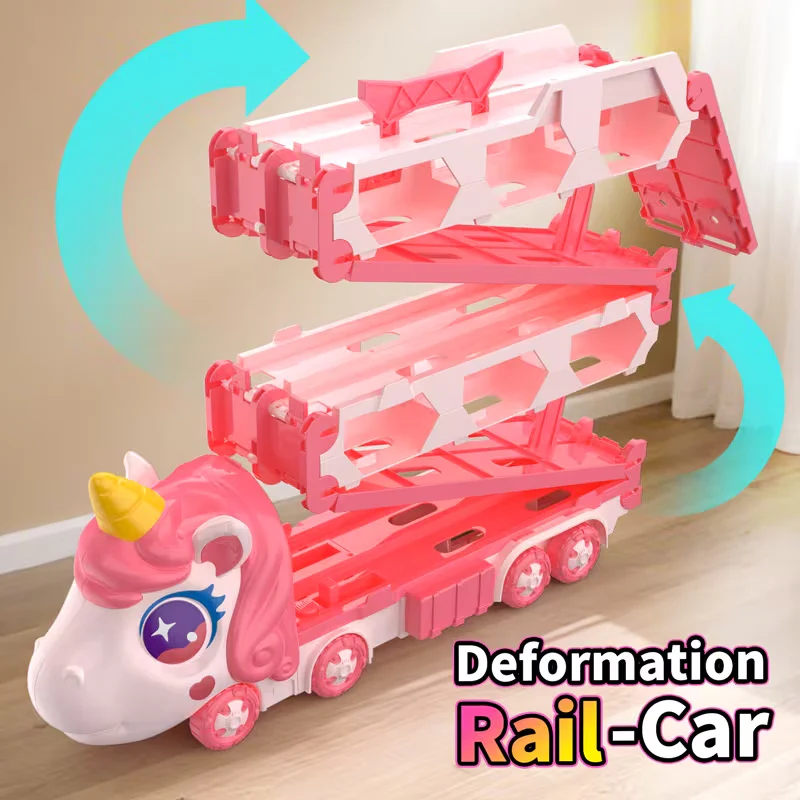 Foldable Unicorn Car Launcher Truck Track With 2Pcs Cars - Image 3