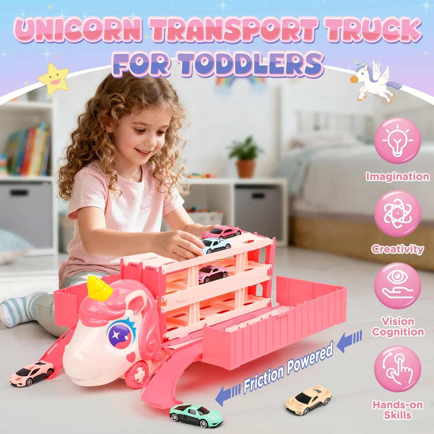 Foldable Unicorn Container Truck Track With 2Pcs Cars - Image 2