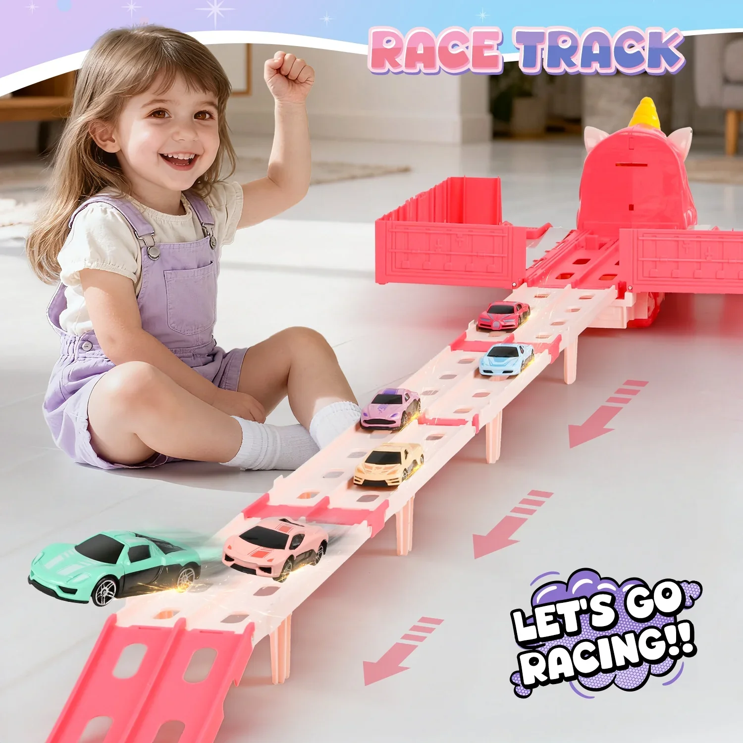 Foldable Unicorn Container Truck Track With 2Pcs Cars - Image 3