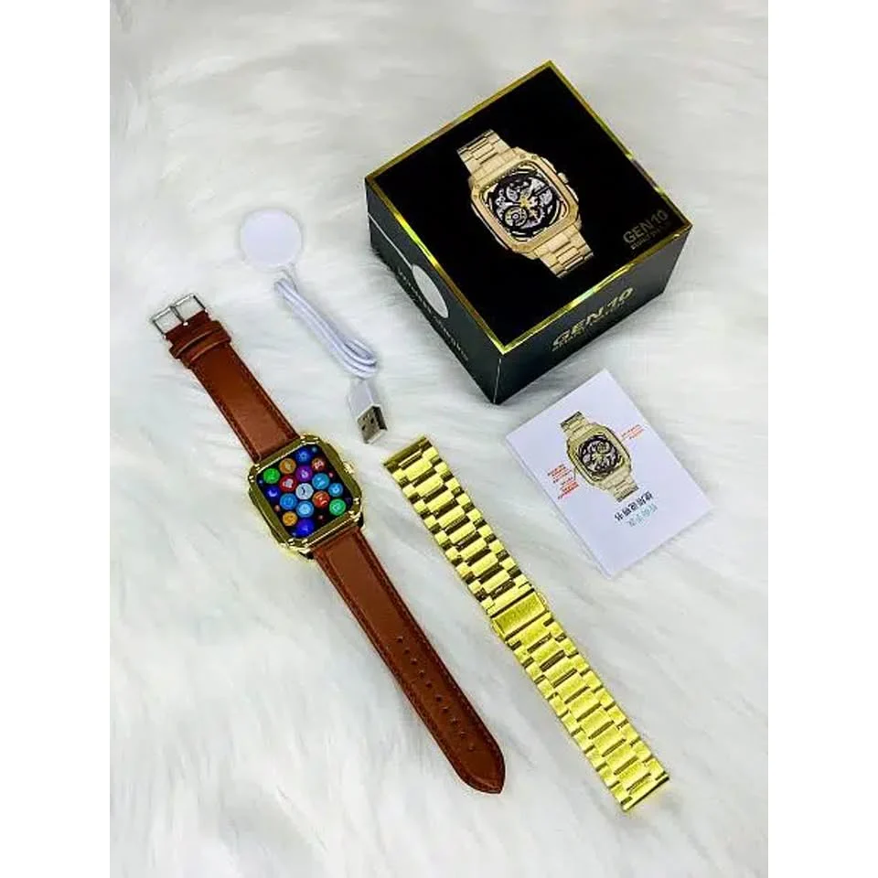 Gen-10 Smart Metal Watch With Gold & Lather Belt - Image 7