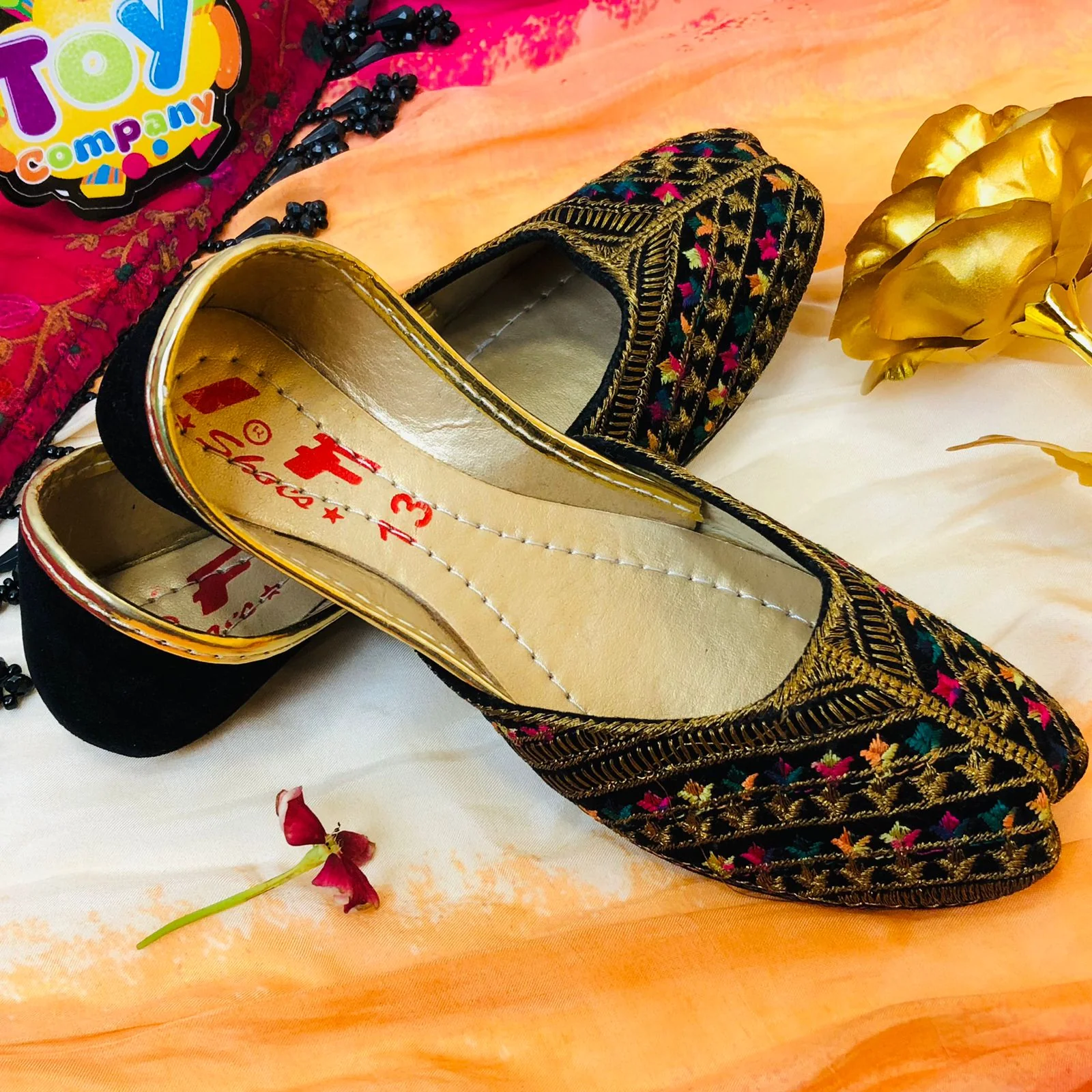 Hand-Made Multani Khussa For Girls - Multi Black - Image 4