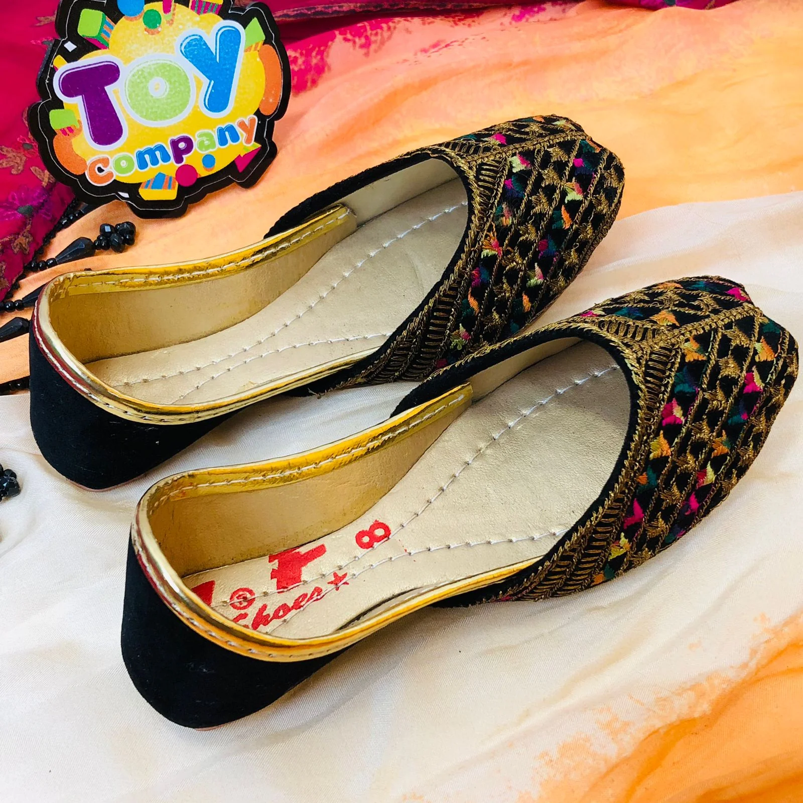 Hand-Made Multani Khussa For Girls - Multi Black - Image 6