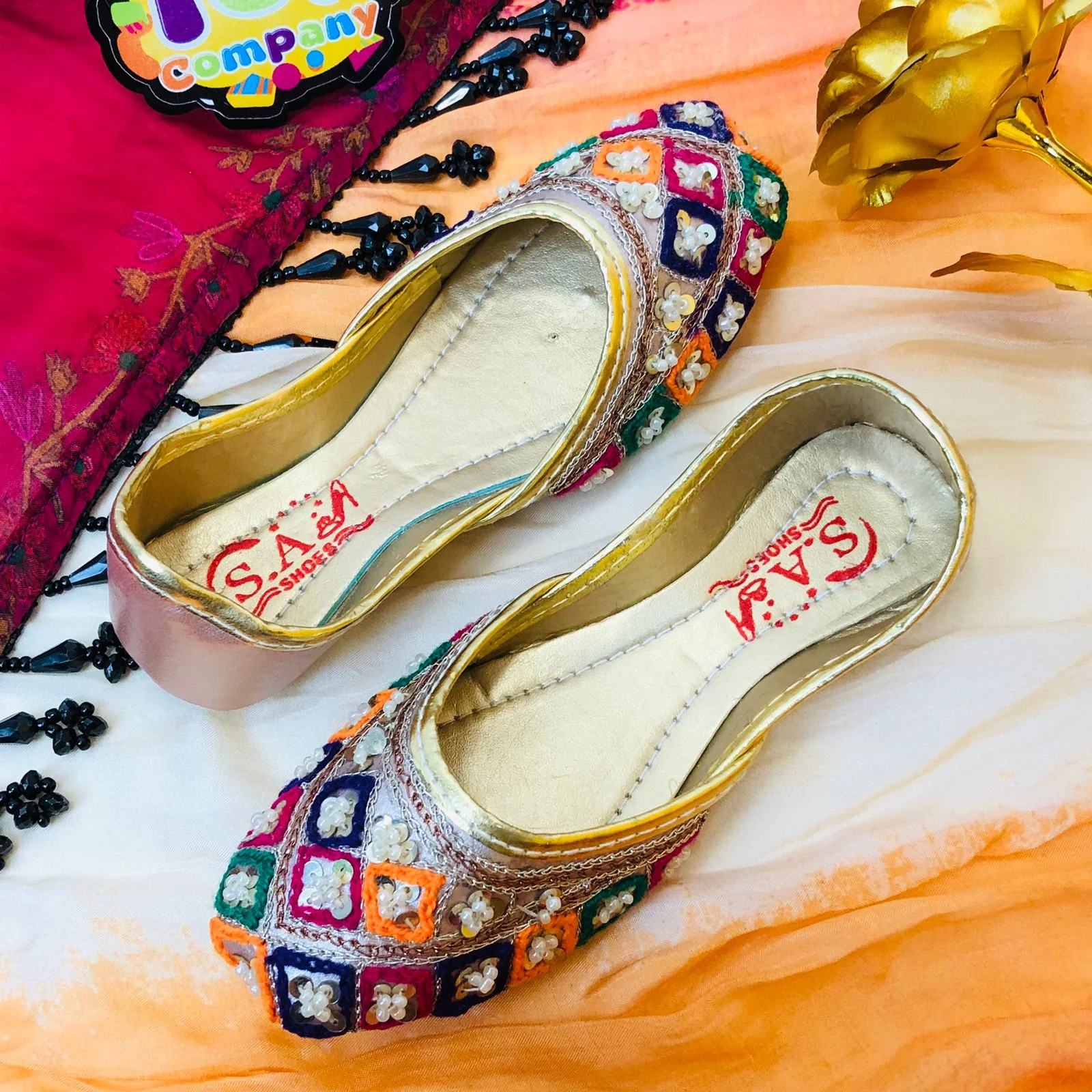 Hand-Made Multani Khussa for Girls - Multi Pink - Image 3