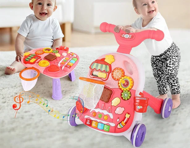 Huanger 2in1 Baby Musical Walker & Activity Table - Pink - Image 10