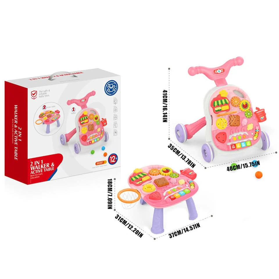 Huanger 2in1 Baby Musical Walker & Activity Table - Pink - Image 14